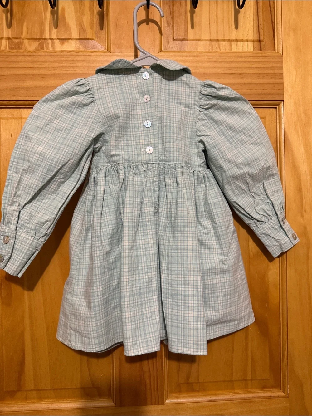 Kate & Cheryl Soft Green Plaid Peter Pan Collar Dress with Pockets.  Size 4T